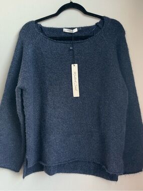 Mustard Seed Blue Soft Knit Sweater | Cozy Minimalist Lounge Top Medium